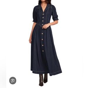 Dark Indigo Denim Button-Front Maxi Dress